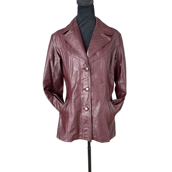 Vintage Calfskin Burgundy Leather Jacket Made in Mexico 38